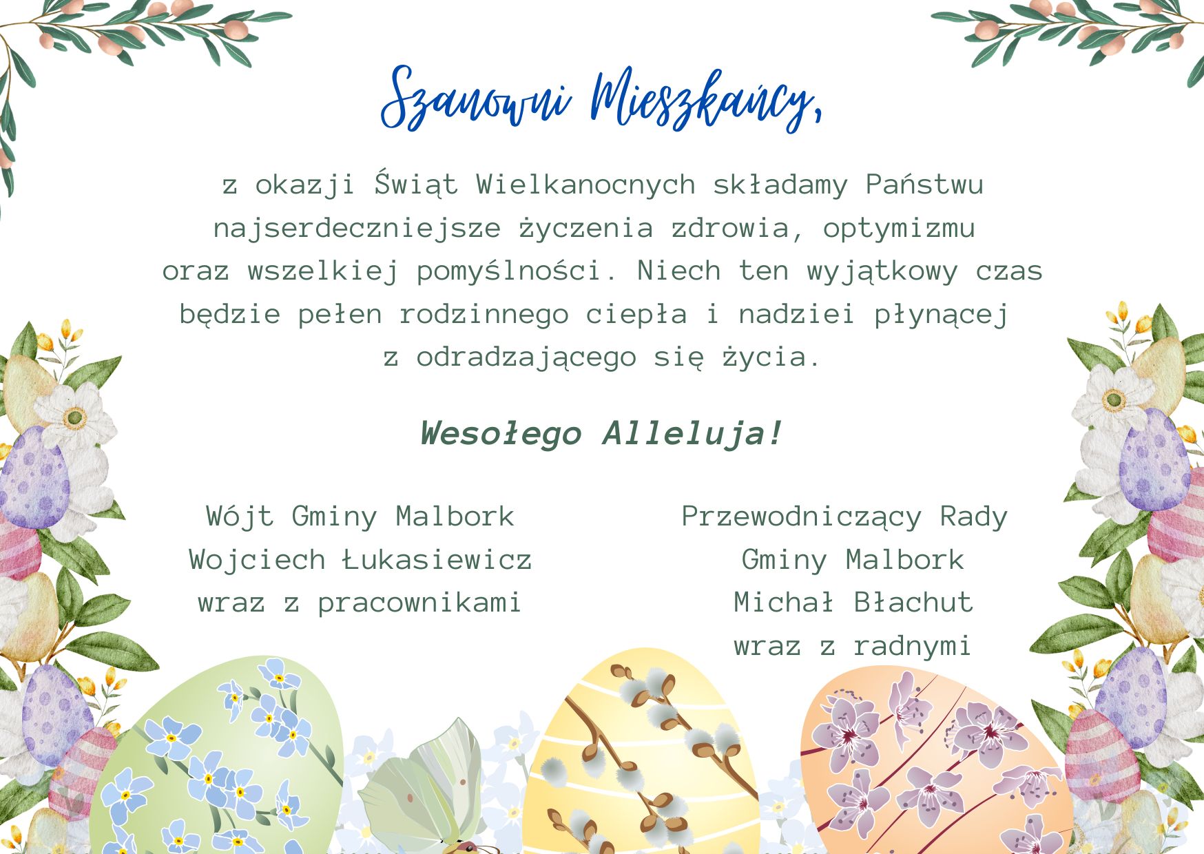 Zyczenia Wielkanocne dla mieszkańc&oacute;w gminy