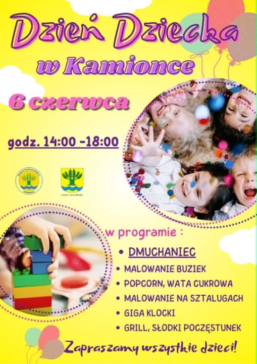 Plakat informujący o&nbsp;organizowanym Dniu Dziecka w&nbsp;Kamionce ,kt&oacute;ry odbędzie się 06.06.2026 r.
