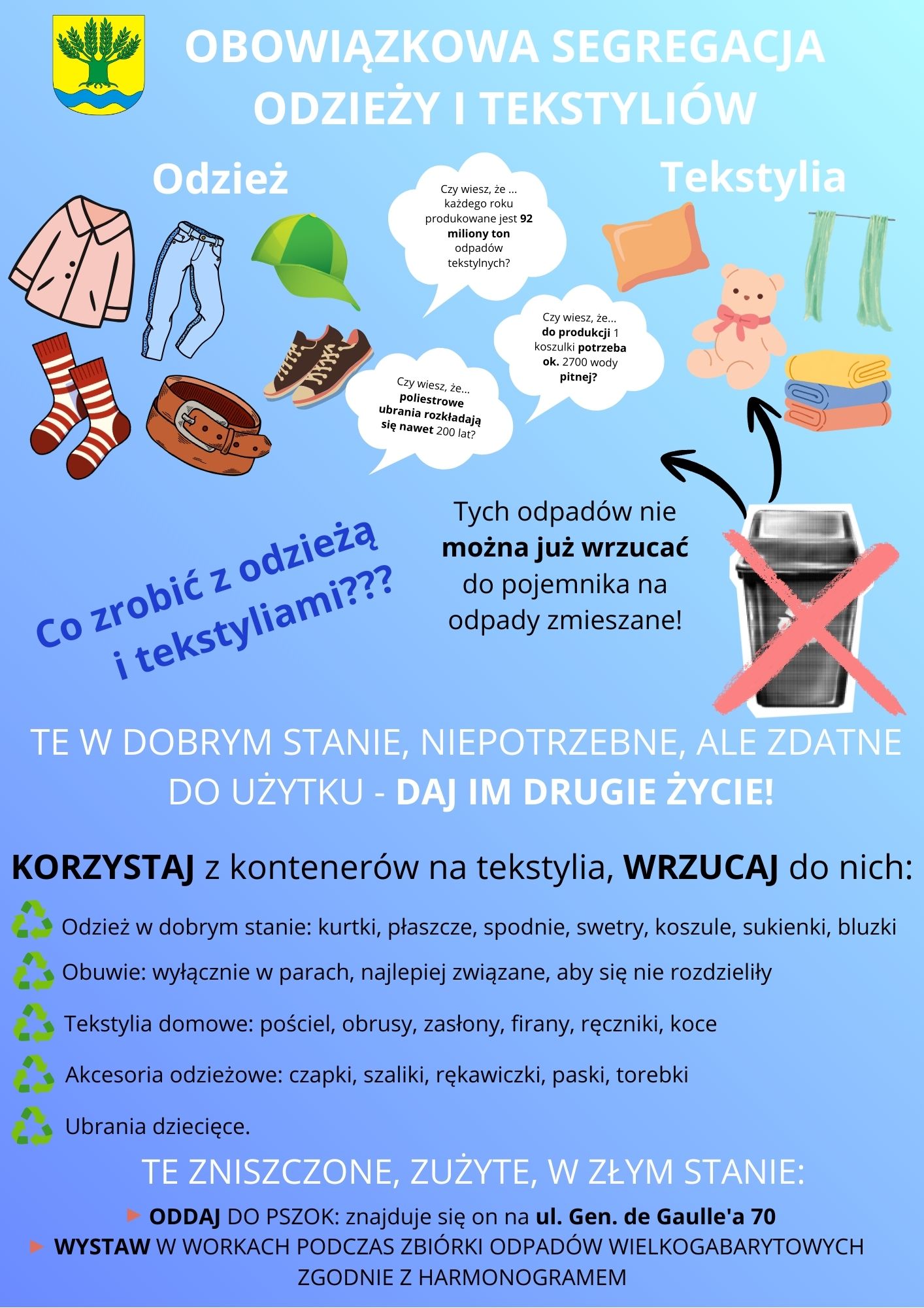 Plakat informujący o&nbsp;selektywnej zbi&oacute;rce tekstyli&oacute;w oraz&nbsp;odzieży