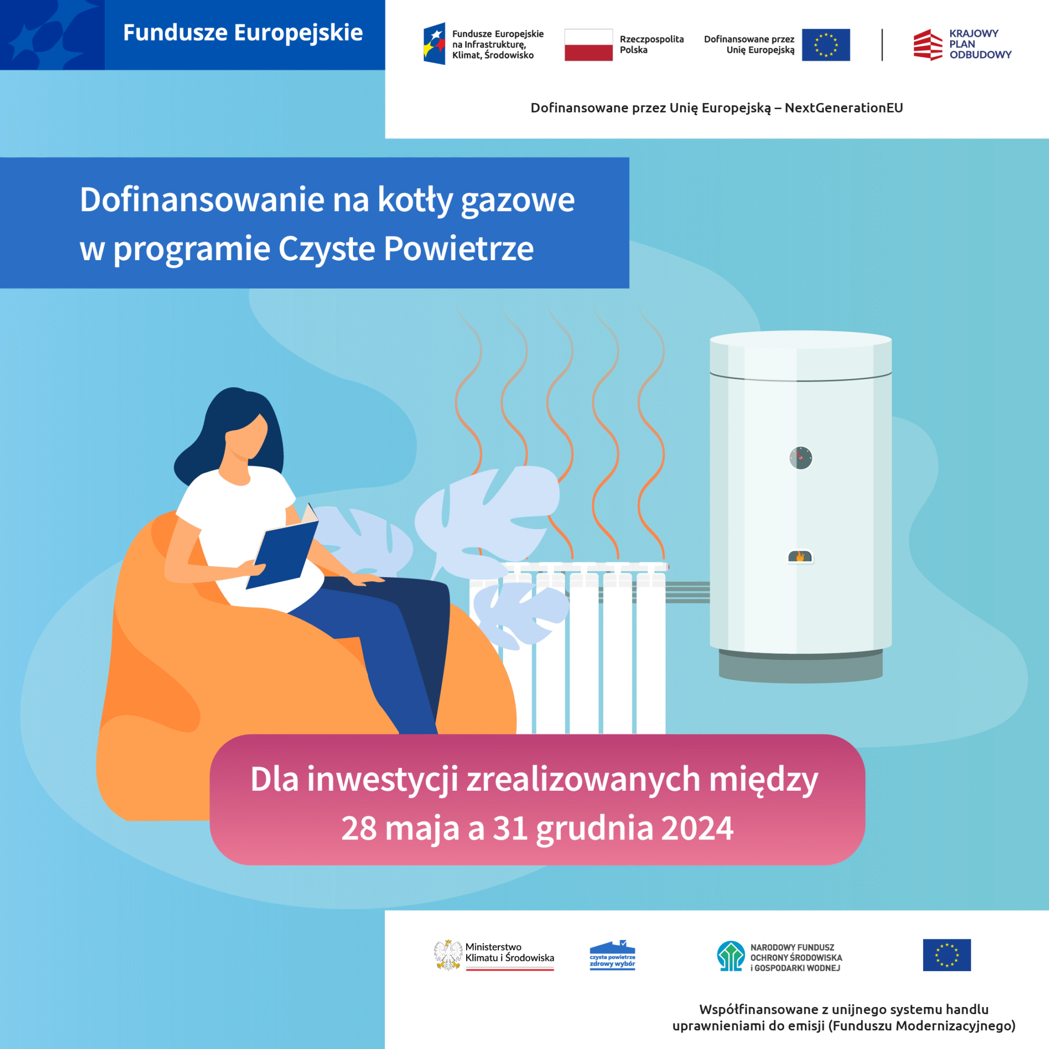 Plakat informujący o dofinansowaniu na kotły gazowe w programie Czyste Powietrze