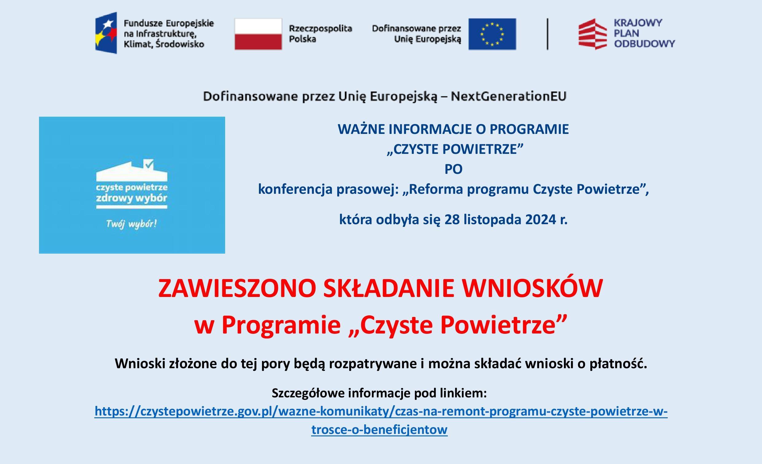 Informacja o zawieszeniu składania wniosków w programie "Czyste Powietrze"