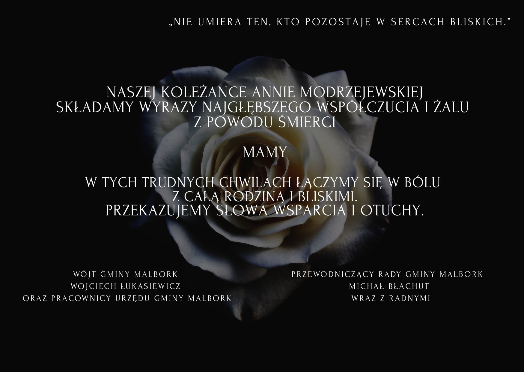 Wyraz wsp&oacute;łcucia dla koleżanki Anny Modrzejewskiej z&nbsp;powodu śmierci mamy