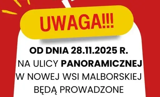 Informacja o robotach drogowych na ulicy Panoramicznej w Nowej Wsi Malborskiej