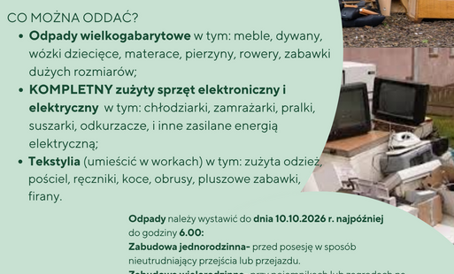 Plakat informujący o organizowanej zbiórce odpadów wilekogabarytowych